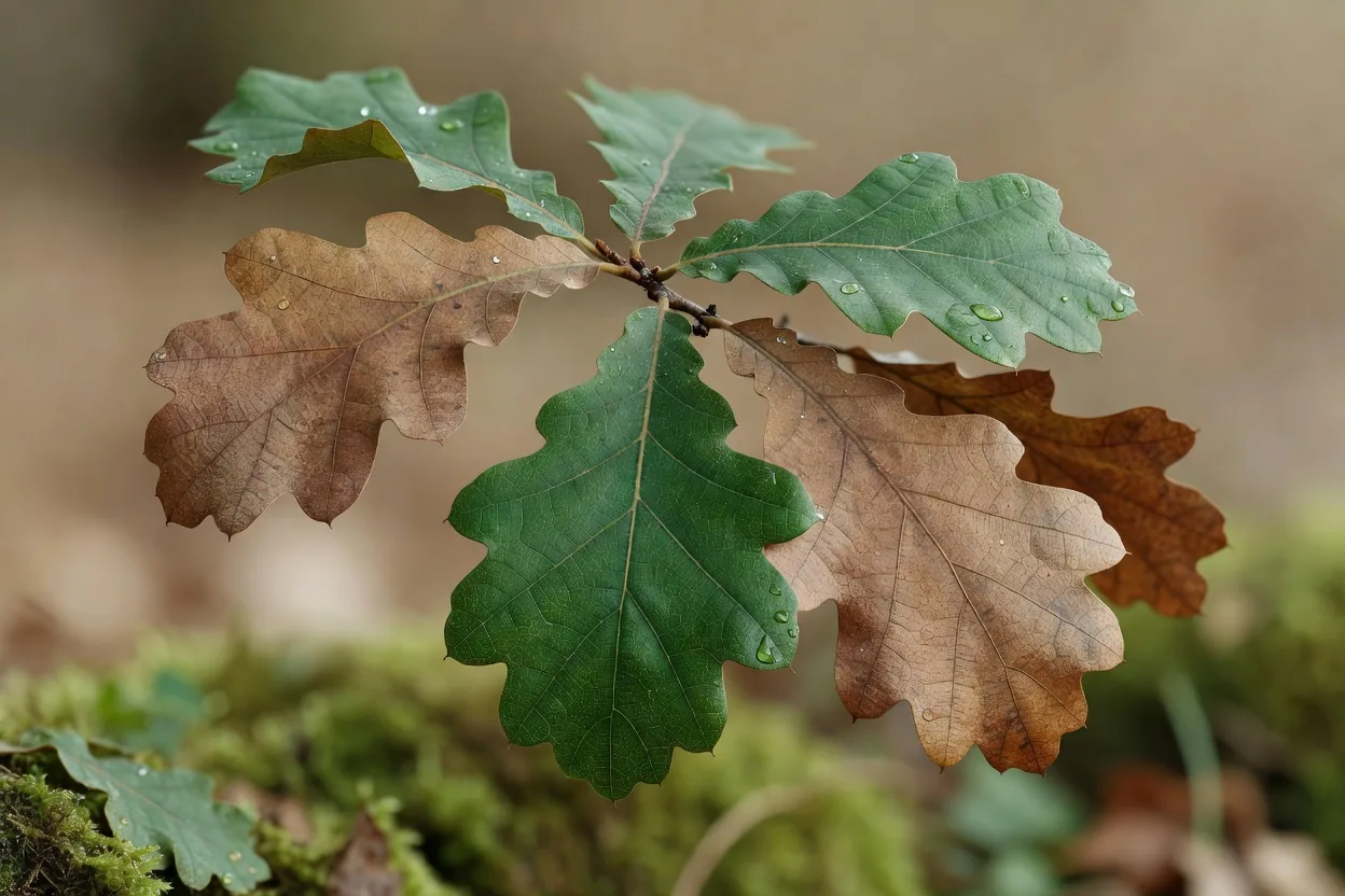Close-up of fresh green oak leaves